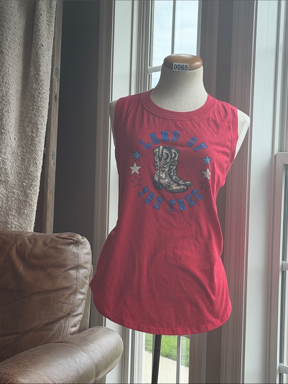 Women’s Red Sleeveless Graphic Tank - Land of the Free Boots Design